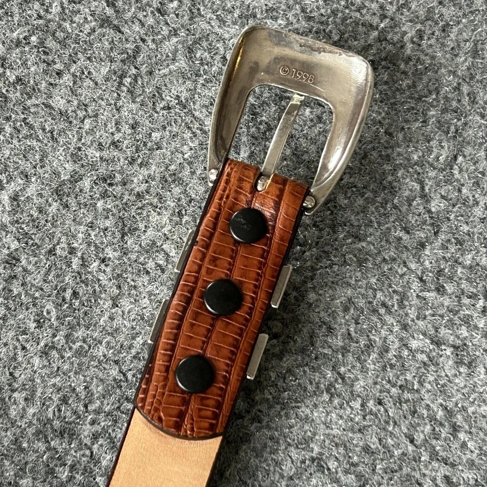 Belt Genuine Italian Calfskin‎ Brown Embossed Leather Western Belt Size 46